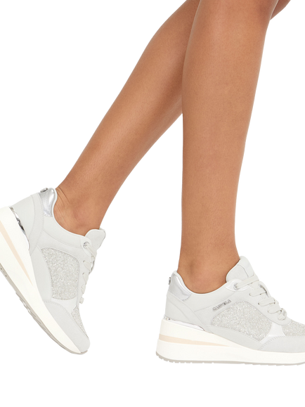 Carvela High Rise Pearl Embellished Trainers, White - view 2, White