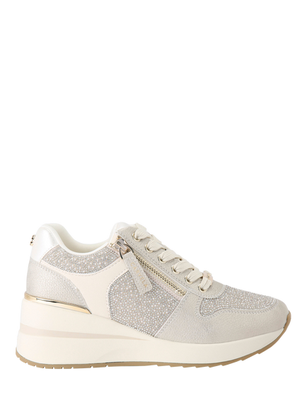 Carvela High Rise Zip Wedge Trainers, White Winter, White Winter