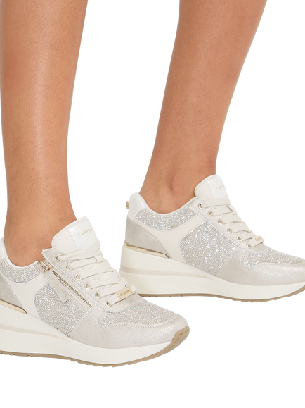 Carvela High Rise Zip Wedge Trainers, White Winter - view 2, White Winter