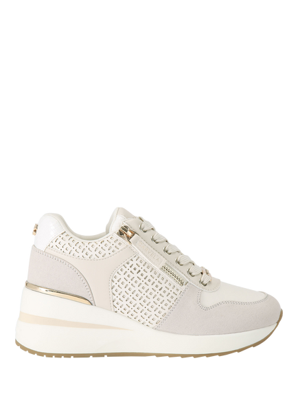 Carvela High Rise Cut Out  Zip Wedge Trainers, White, White