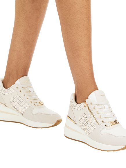 Carvela High Rise Cut Out  Zip Wedge Trainers, White - view 2, White