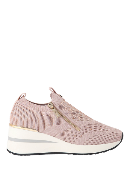 Carvela High Rise Zip Knit Trainers, Pink, Pink