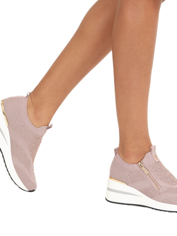 Carvela High Rise Zip Knit Trainers, Pink - view 2, Pink