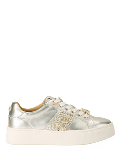 Carvela Marina Leather Embellished Trainers, Gold, Gold