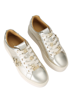 Carvela Marina Leather Embellished Trainers, Gold - view 2, Gold