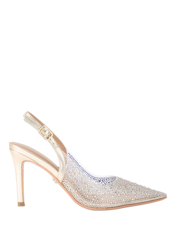Carvela Positano Embellished Vinyl Pointed Slingback Courts, Gold, Gold