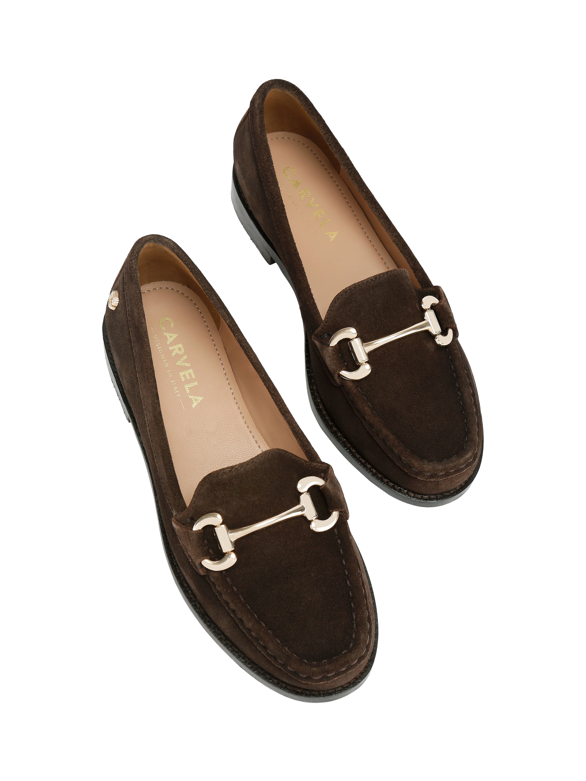 Product image 2 of 4, which shows Carvela Snap Suede Slip On Loafers, Brown Dark, 3