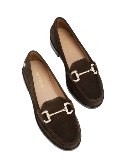 Carvela Snap Suede Slip On Loafers, Brown Dark - view 2, Brown Dark