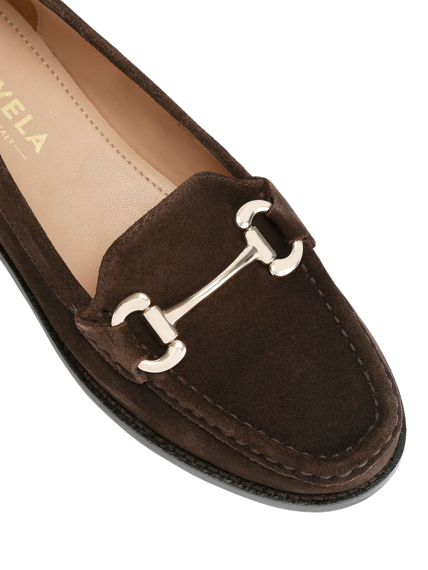 Product image 4 of 4, which shows Carvela Snap Suede Slip On Loafers, Brown Dark, 3
