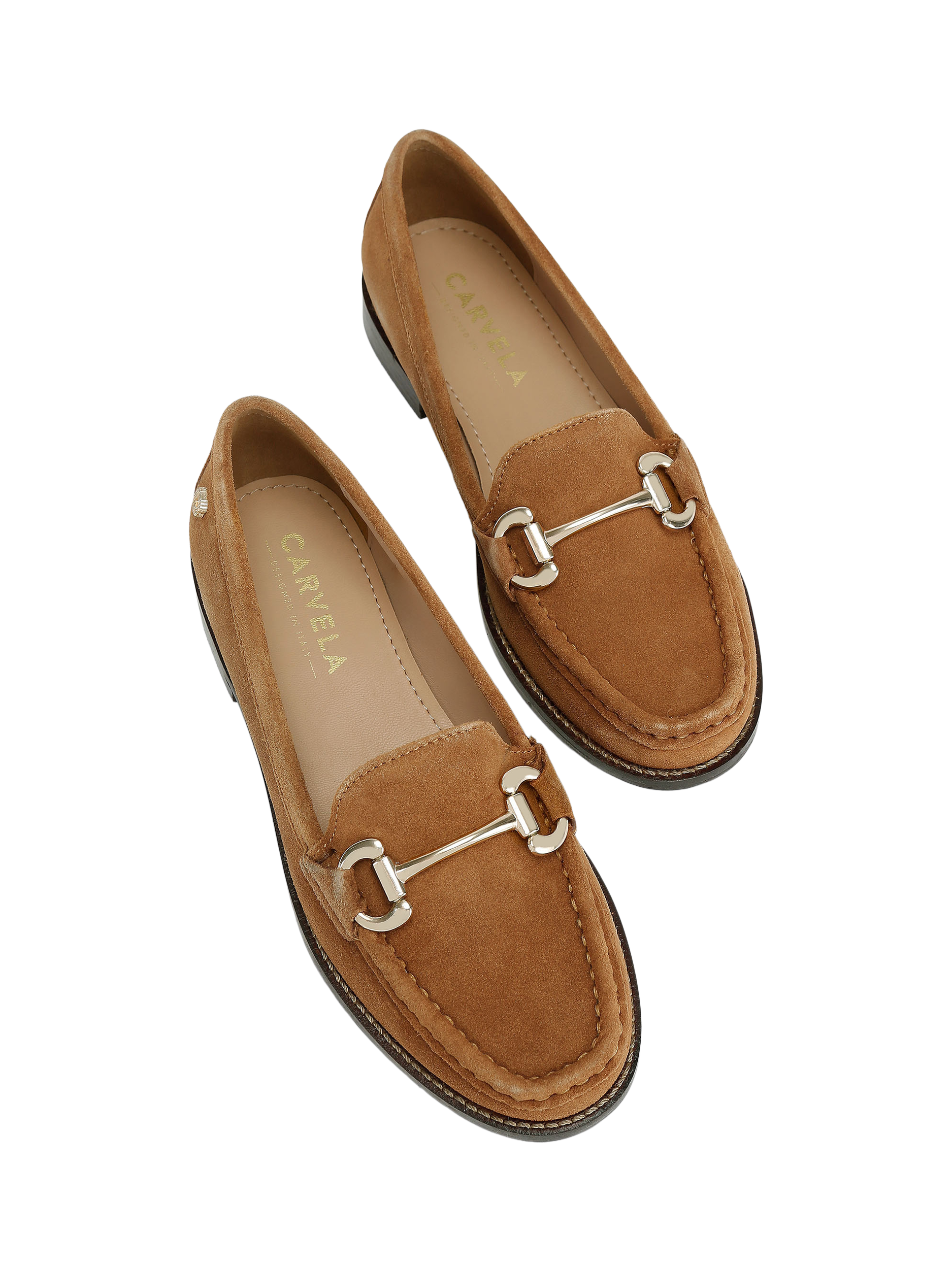 Product image 2 of 3, which shows Carvela Snap Suede Slip On Loafers, Brown Mid, 3