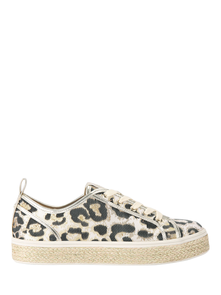 Carvela Sorano Leopard Print Lace Up Trainers, Gold, Gold