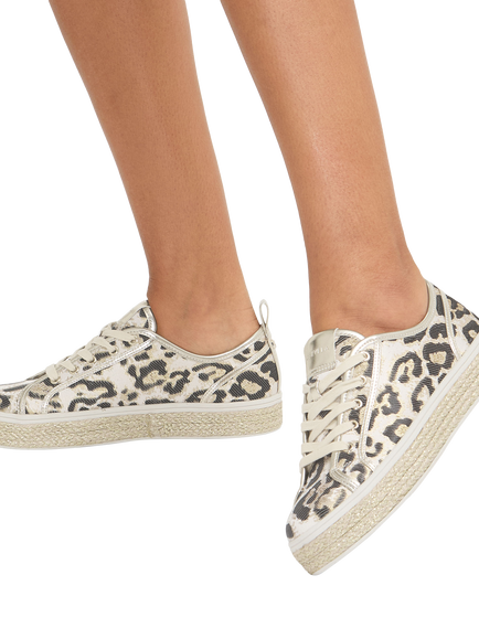 Carvela Sorano Leopard Print Lace Up Trainers, Gold - view 2, Gold