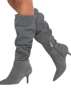 Carvela Spirit Slouch Suede Knee High Boots, Grey Mid - view 2, Grey Mid
