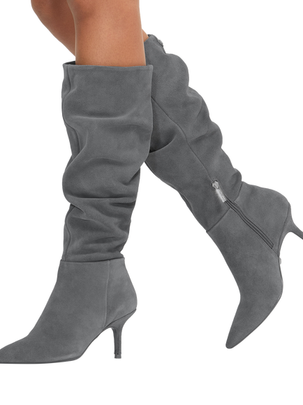 Carvela Spirit Slouch Suede Knee High Boots, Grey Mid - view 2, Grey Mid
