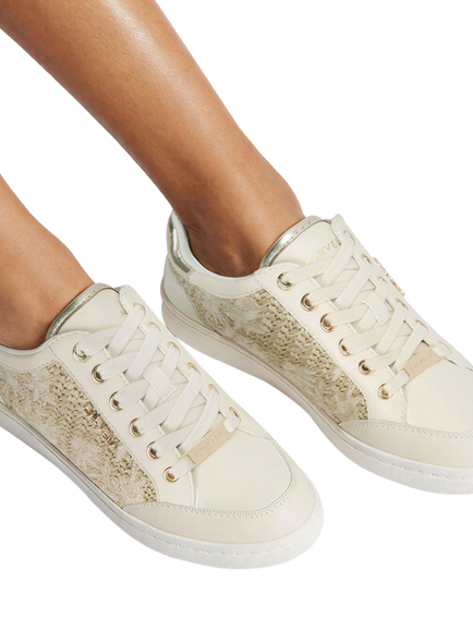 Carvela Veneto Raffia Flower Embroidered Trainers, Natural/Multi - view 2, Natural/Multi