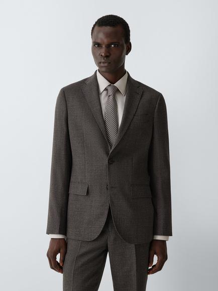 John Lewis Regular Fit Textured Wool Suit Jacket, Brown, Brown