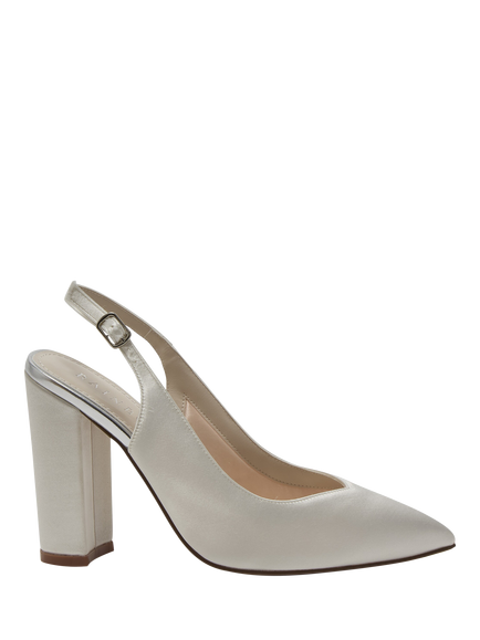 Rainbow Club Natalia Satin Block Heel Wedding Slingback Court Shoes, Ivory, Ivory