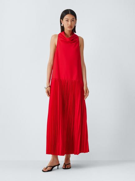 john lewis red dress John Lewis x A.W.A.K.E. Mode , Returning for spring/summer 25 , Celebrating  colour, modernity and femininity , With the elegant Bustle Back Midi Dress  and the chic silk pink two-piece , #AD @johnlewis