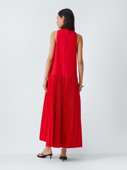 John Lewis Pleated Cowl Neck Dress, Red - view 2, Red