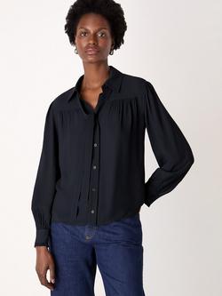 Whistles Tie Detail Crepe Blouse, Navy