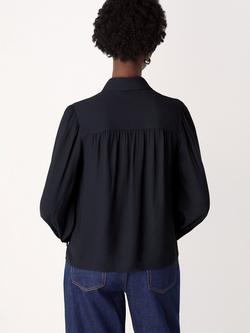 Whistles Tie Detail Crepe Blouse - view 2, Navy