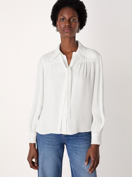 Whistles Tie Detail Crepe Blouse, Ivory