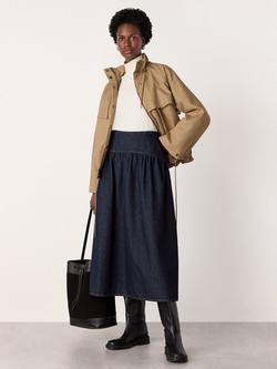 Whistles Waisted Denim Midi Skirt, Indigo, Indigo