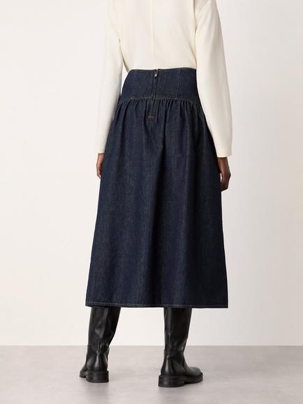 Whistles Waisted Denim Midi Skirt, Indigo - view 2, Indigo