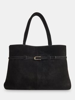 Whistles Noelle Buckle Detail Pure Suede Shoulder Bag, Black, Black