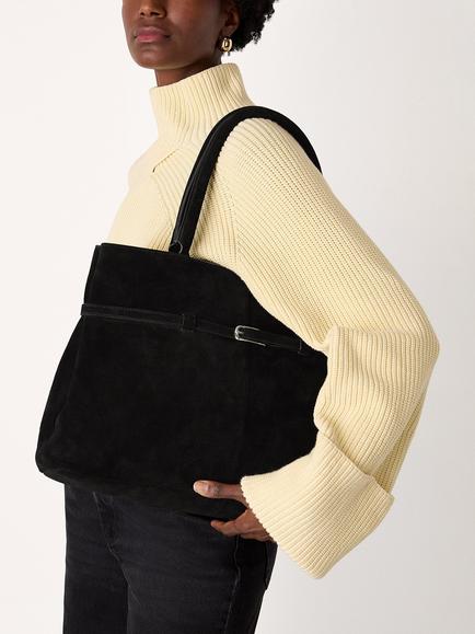 Whistles Noelle Buckle Detail Pure Suede Shoulder Bag - view 2, Black