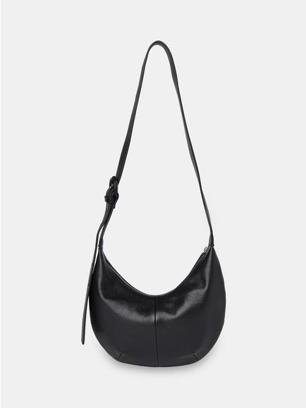Whistles Small Sia Leather Curved Crossbody Bag, Black