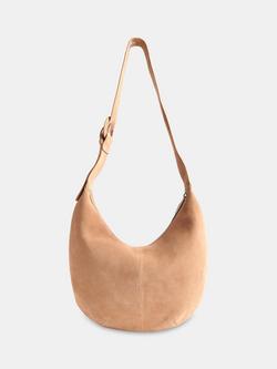 Whistles Sia Curved Pure Suede Bag, Taupe, Taupe