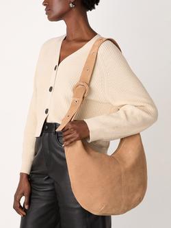 Whistles Sia Curved Pure Suede Bag, Taupe - view 2, Taupe