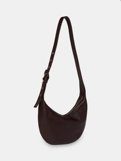 Whistles Small Sia Leather Curved Crossbody Bag, Chocolate