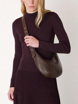 Whistles Small Sia Leather Curved Crossbody Bag - view 2, Chocolate