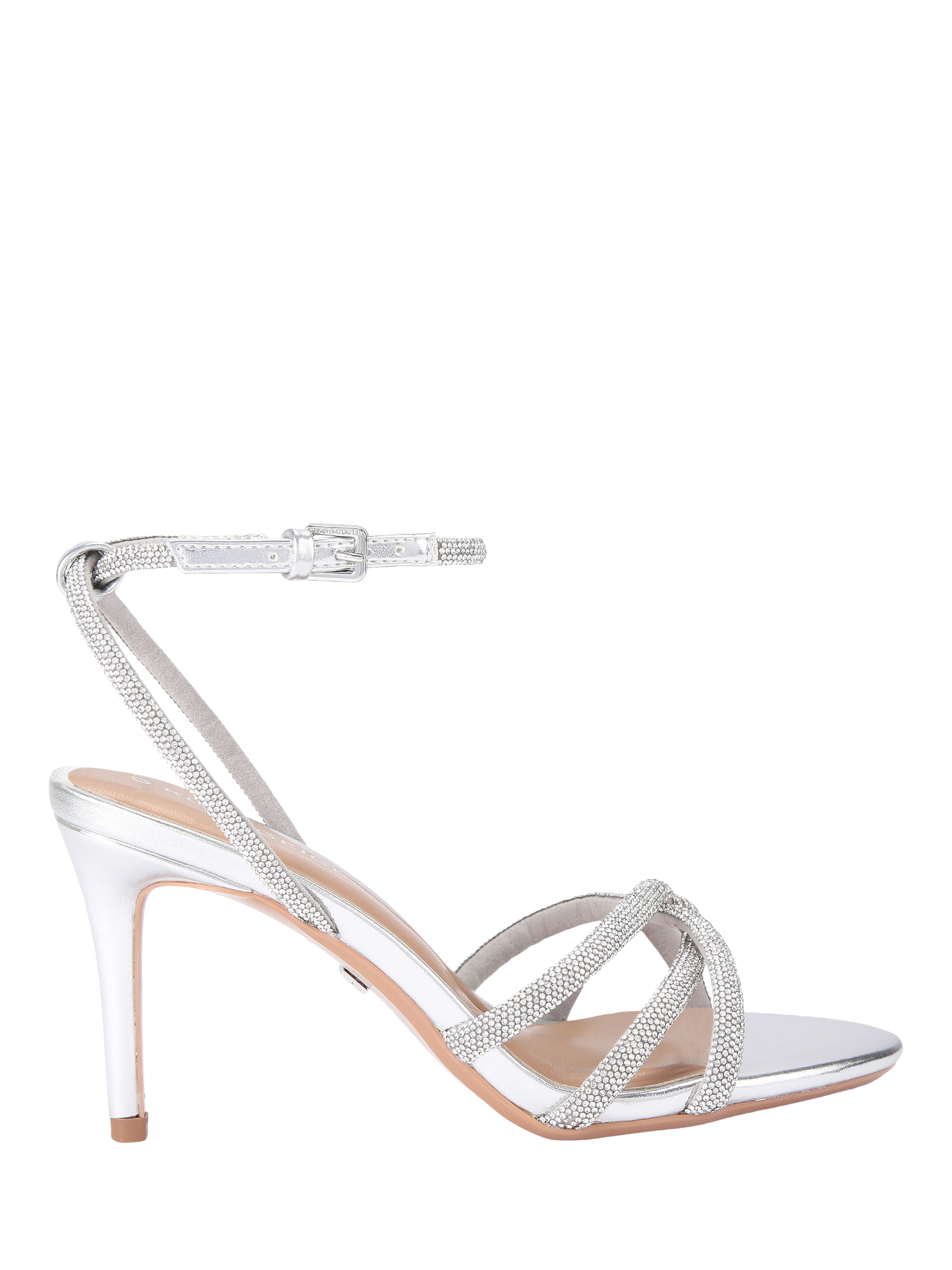 KG Kurt Geiger Abra Embellished Strappy Heeled Sandals, Silver