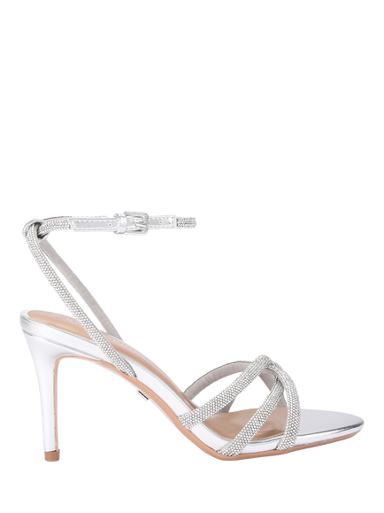 KG Kurt Geiger Abra Embellished Strappy Heeled Sandals, Silver, Silver