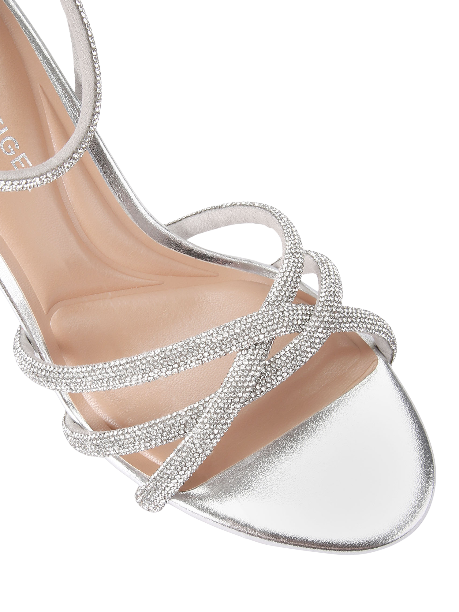 KG Kurt Geiger Abra Embellished Strappy Heeled Sandals, Silver