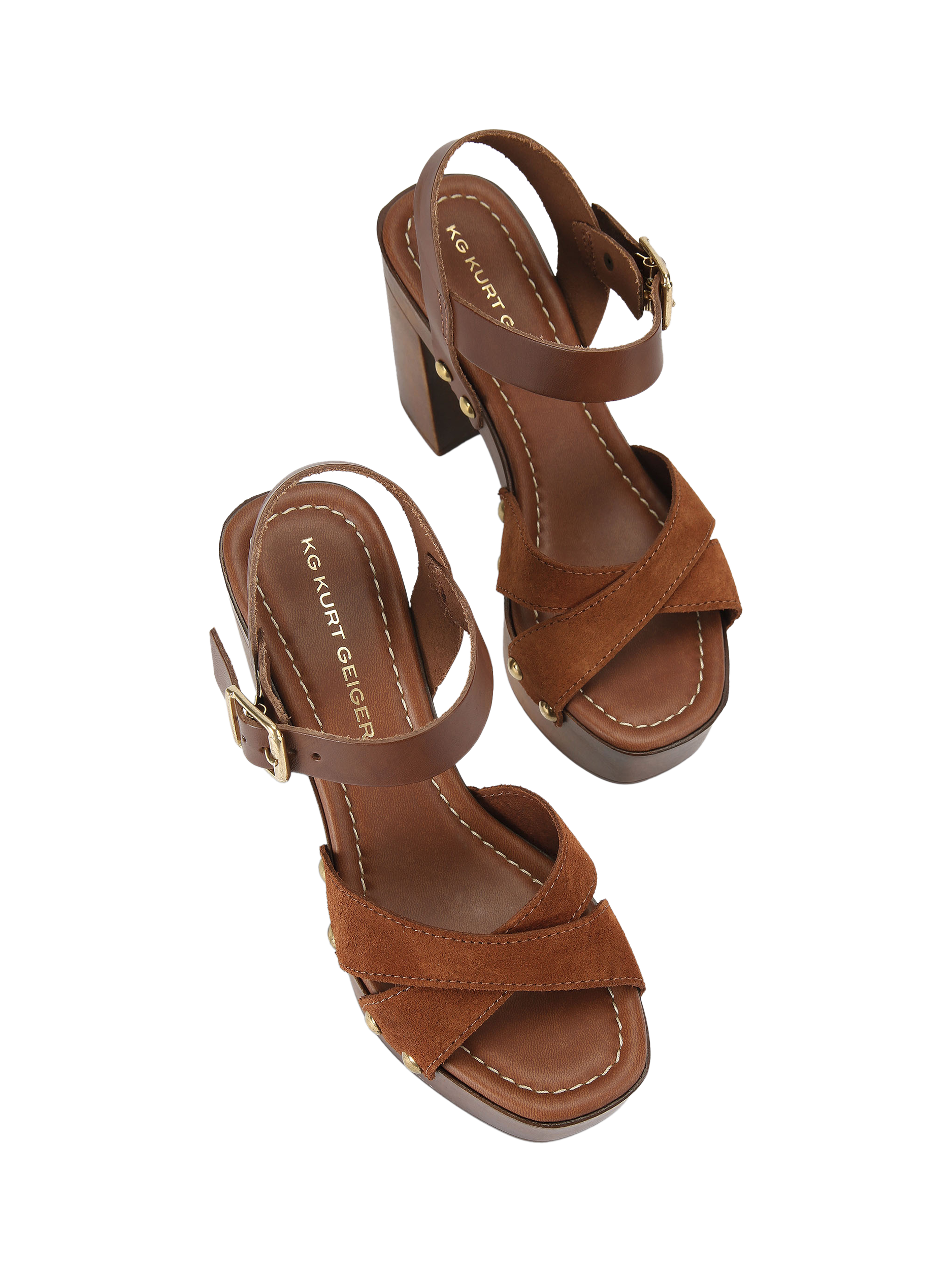 Product image 2 of 4, which shows KG Kurt Geiger Rua Block Platform Heel Sandals, Brown, 3