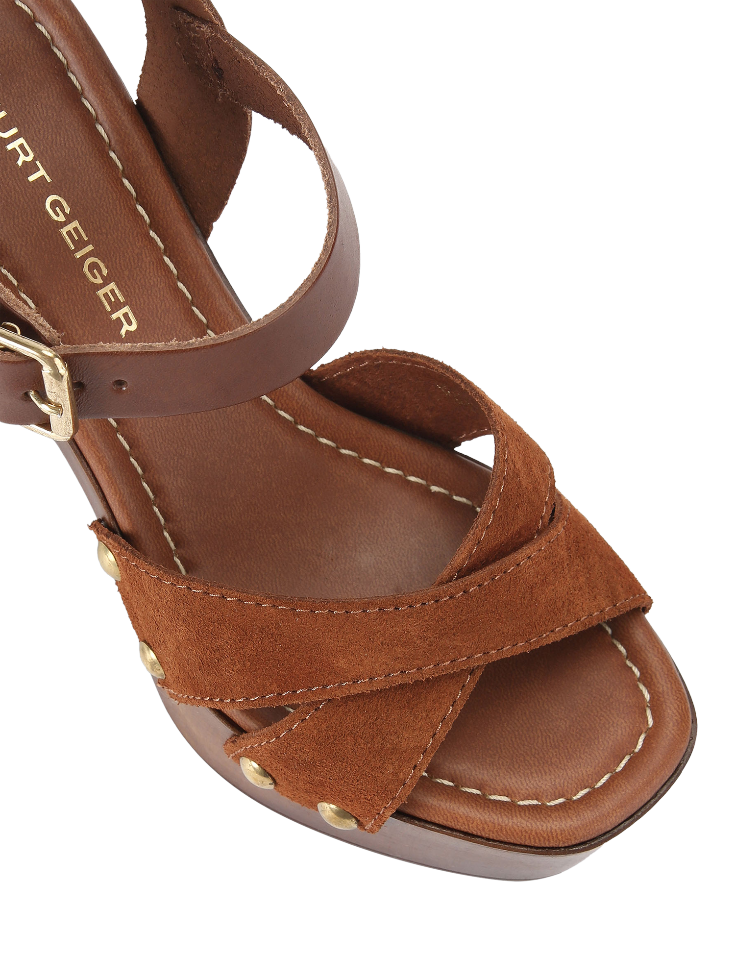 Product image 4 of 4, which shows KG Kurt Geiger Rua Block Platform Heel Sandals, Brown, 3