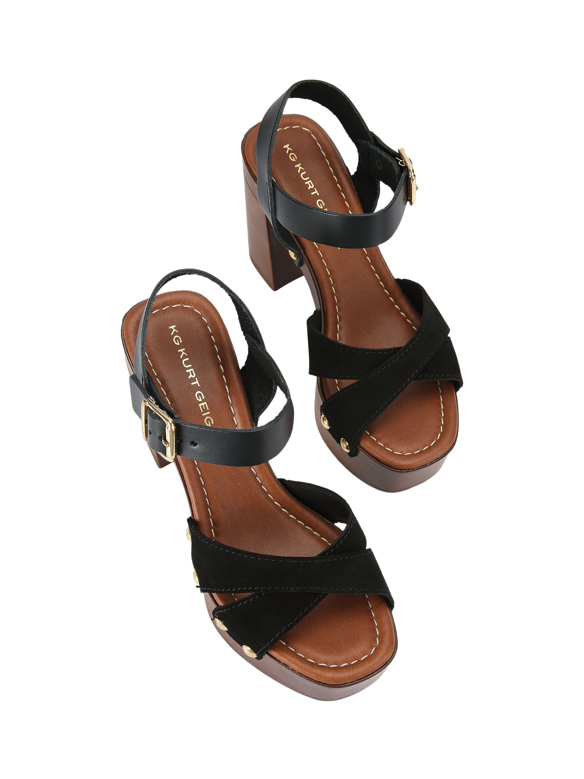 Product image 2 of 4, which shows KG Kurt Geiger Rua Block Platform Heel Sandals, Black, 3