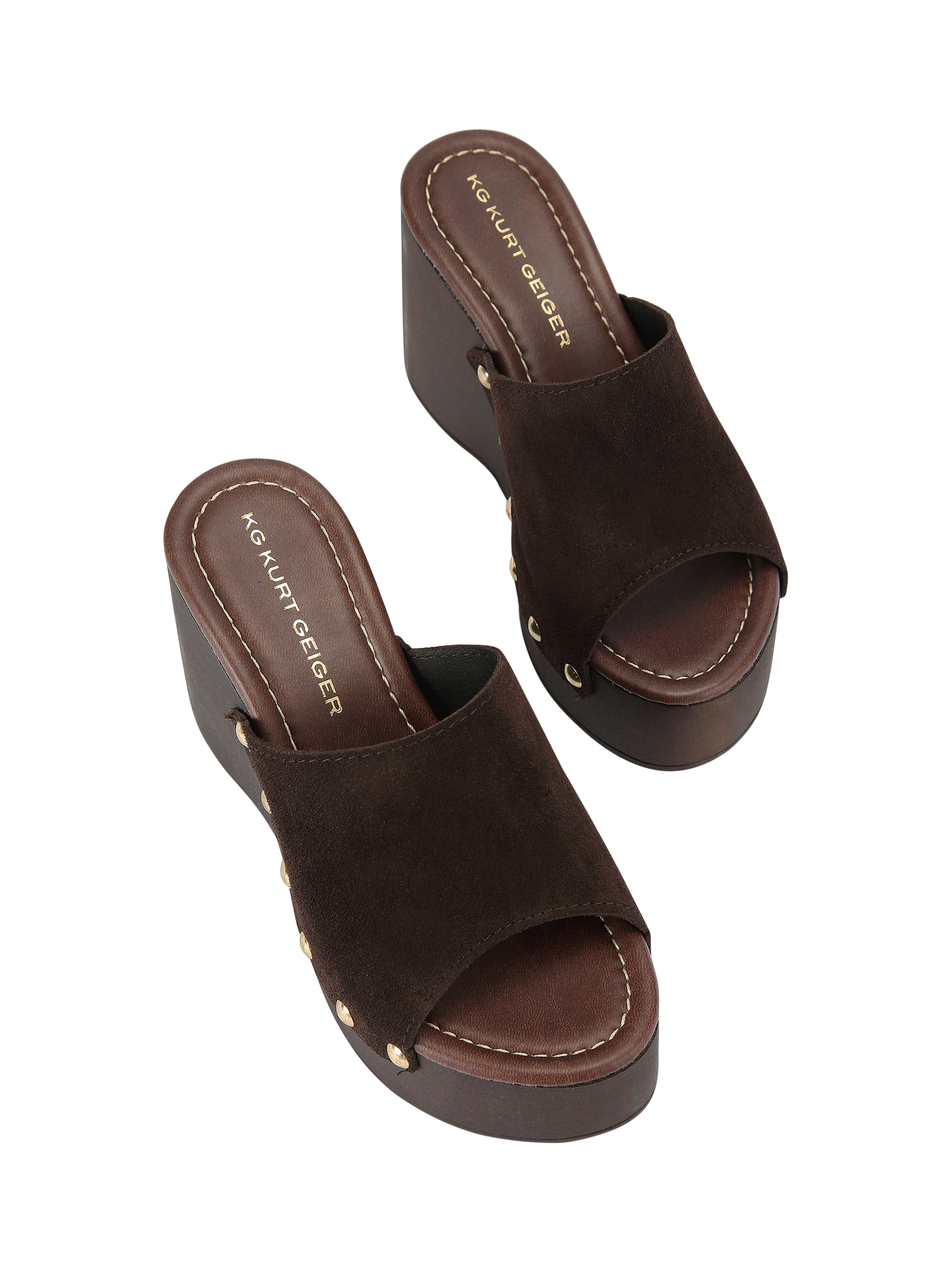 Product image 2 of 4, which shows KG Kurt Geiger Rua Wedge Sandals, Dark Brown, 3