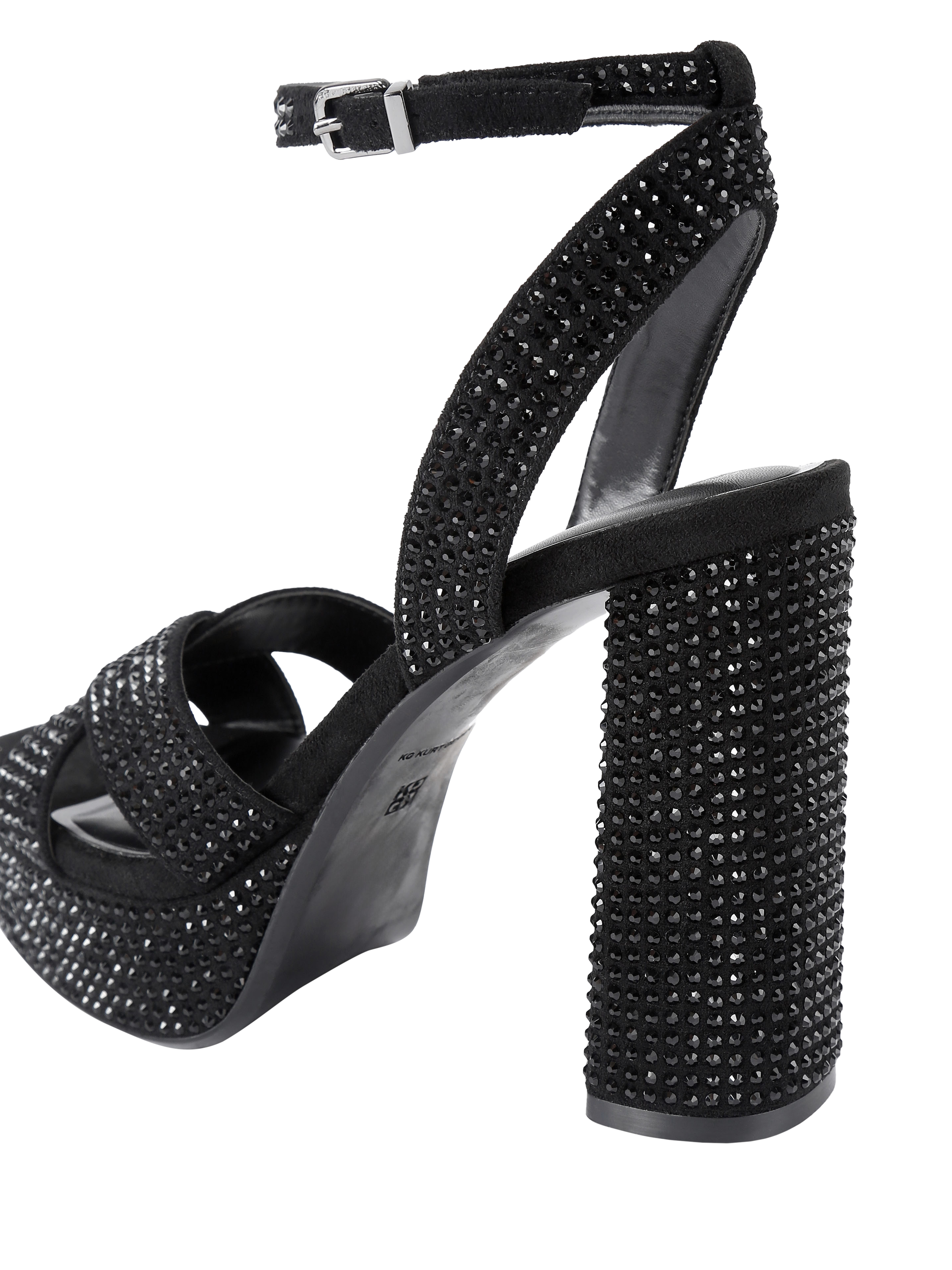 Product image 4 of 5, which shows KG Kurt Geiger Silo Gem Embellished Platform Sandals, Black, 3