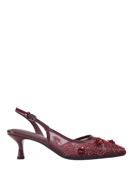 KG Kurt Geiger Aria Beaded Mesh Slingback Court Shoes, Red Wine