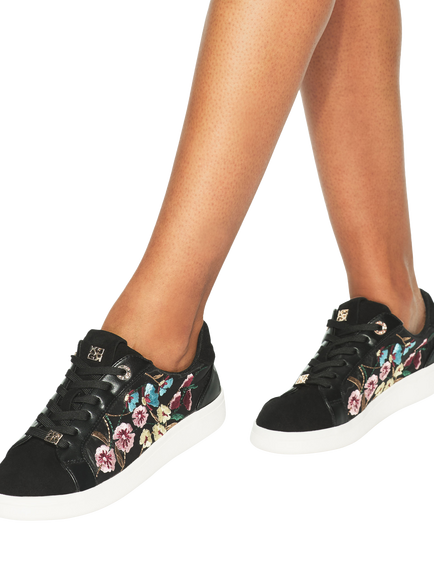KG Kurt Geiger Eliza Floral Embroidered Trainers, Black/Multi - view 2, Black/Multi