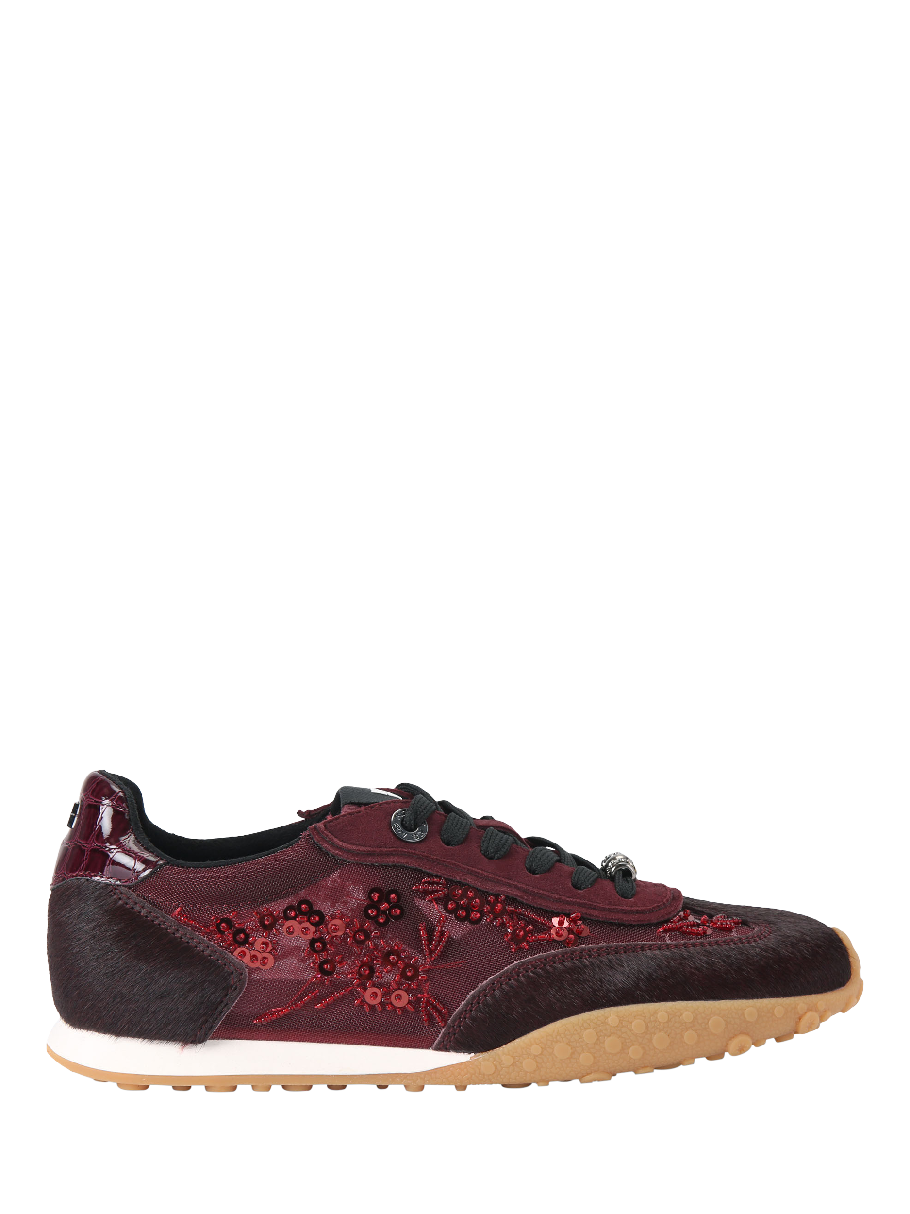 Product image 1 of 5, which shows KG Kurt Geiger Lavender Suede Beaded Trainers, Red Wine, 3