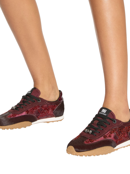 KG Kurt Geiger Lavender Suede Beaded Trainers - view 2, Red Wine