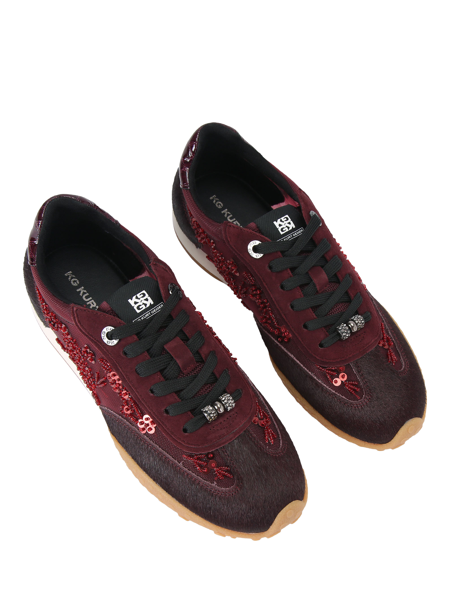 Product image 3 of 5, which shows KG Kurt Geiger Lavender Suede Beaded Trainers, Red Wine, 3