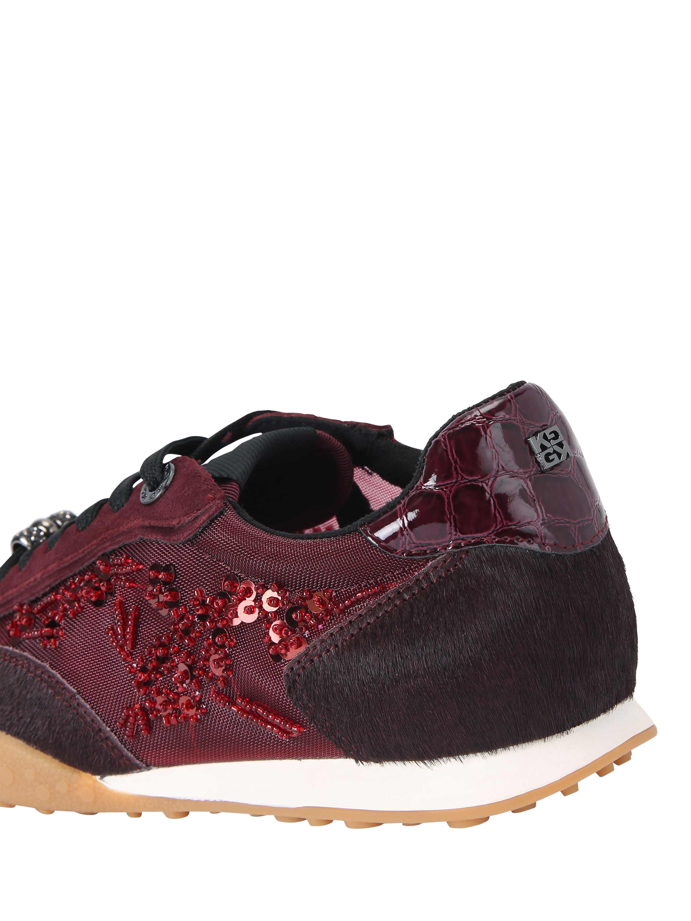Product image 4 of 5, which shows KG Kurt Geiger Lavender Suede Beaded Trainers, Red Wine, 3