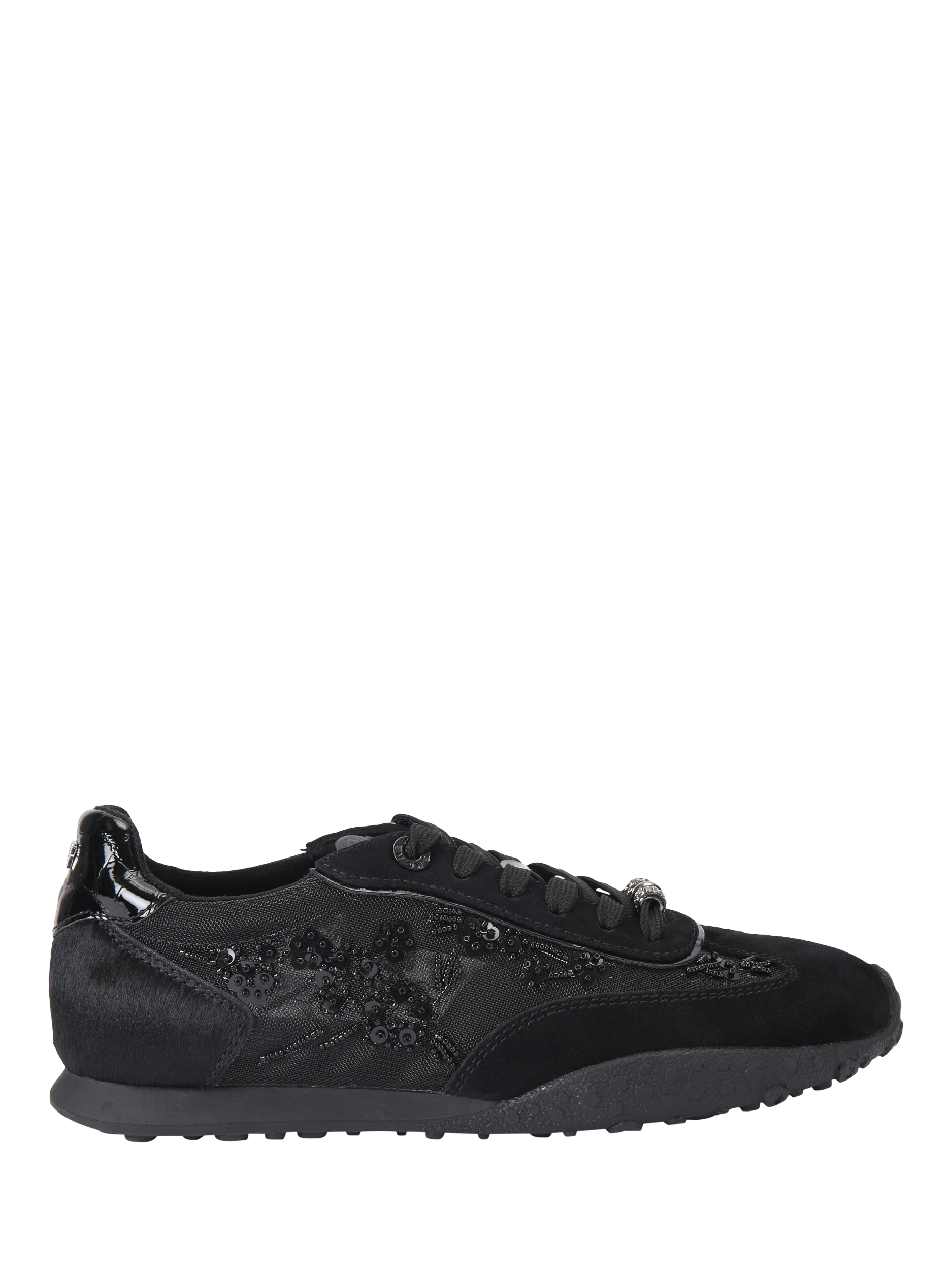 Product image 1 of 5, which shows KG Kurt Geiger Lavender Suede Beaded Trainers, Black, 3